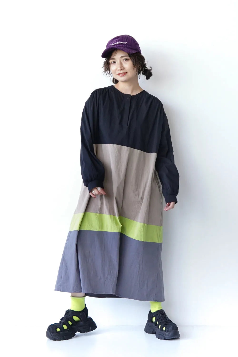 4配色切替フレアワンピース