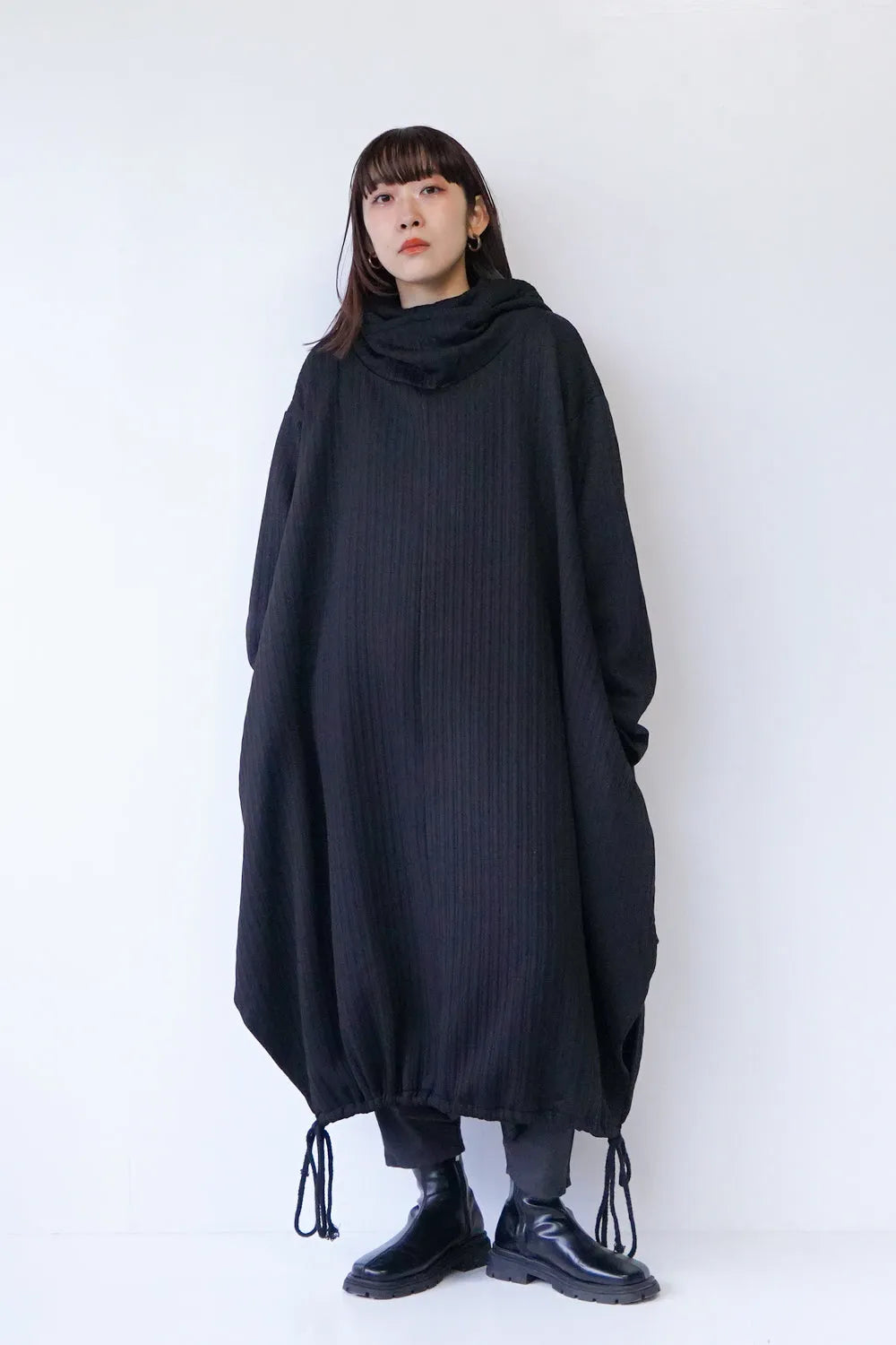 ハイネックフードビッグパーカワンピース