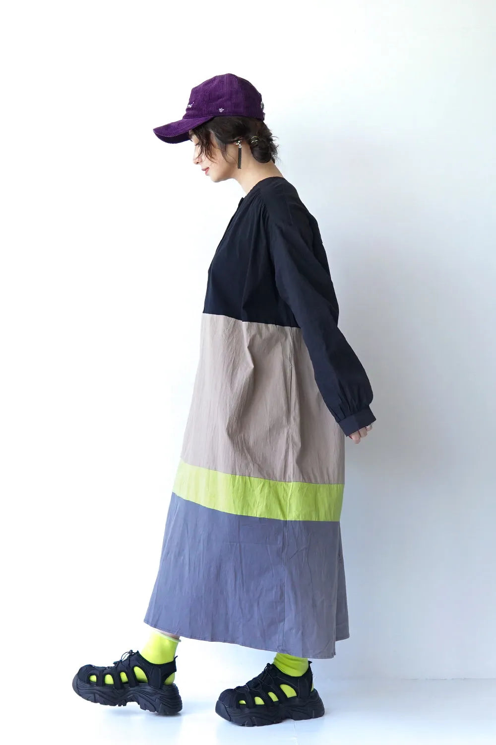 4配色切替フレアワンピース