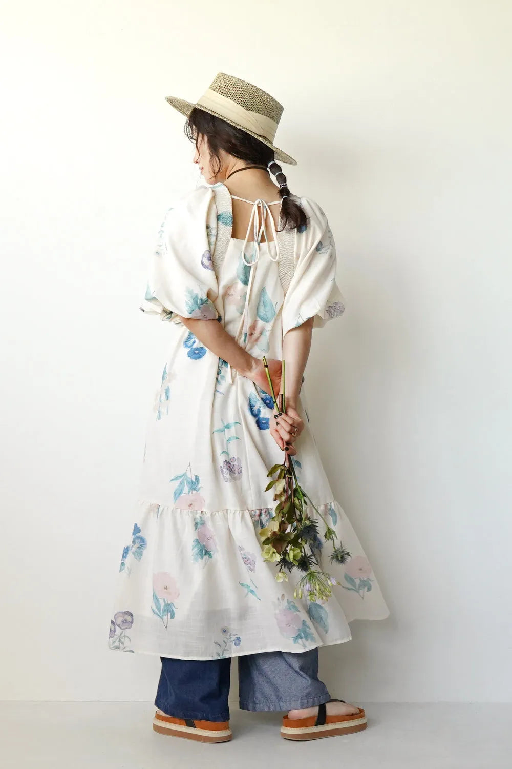 パステル花柄 ボリュームスリーブワンピース