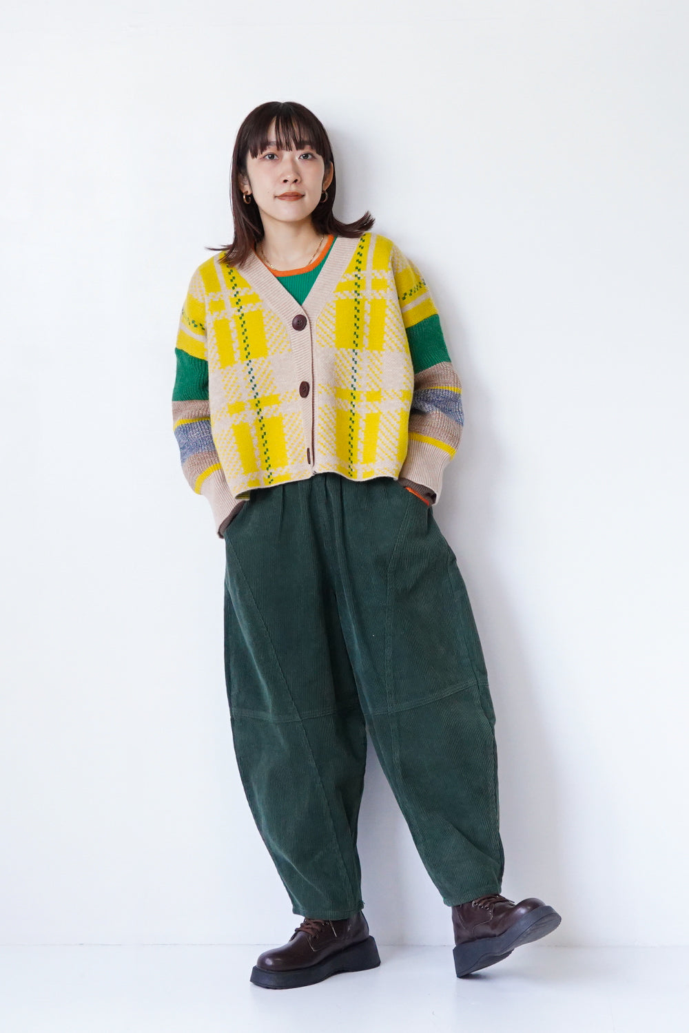 Needles カーディガン S 緑/赤/黄色のチェック 中古・古着通販】Needles (ニードルズ) MOHAIR CARDIGAN ARGYLE カーキ