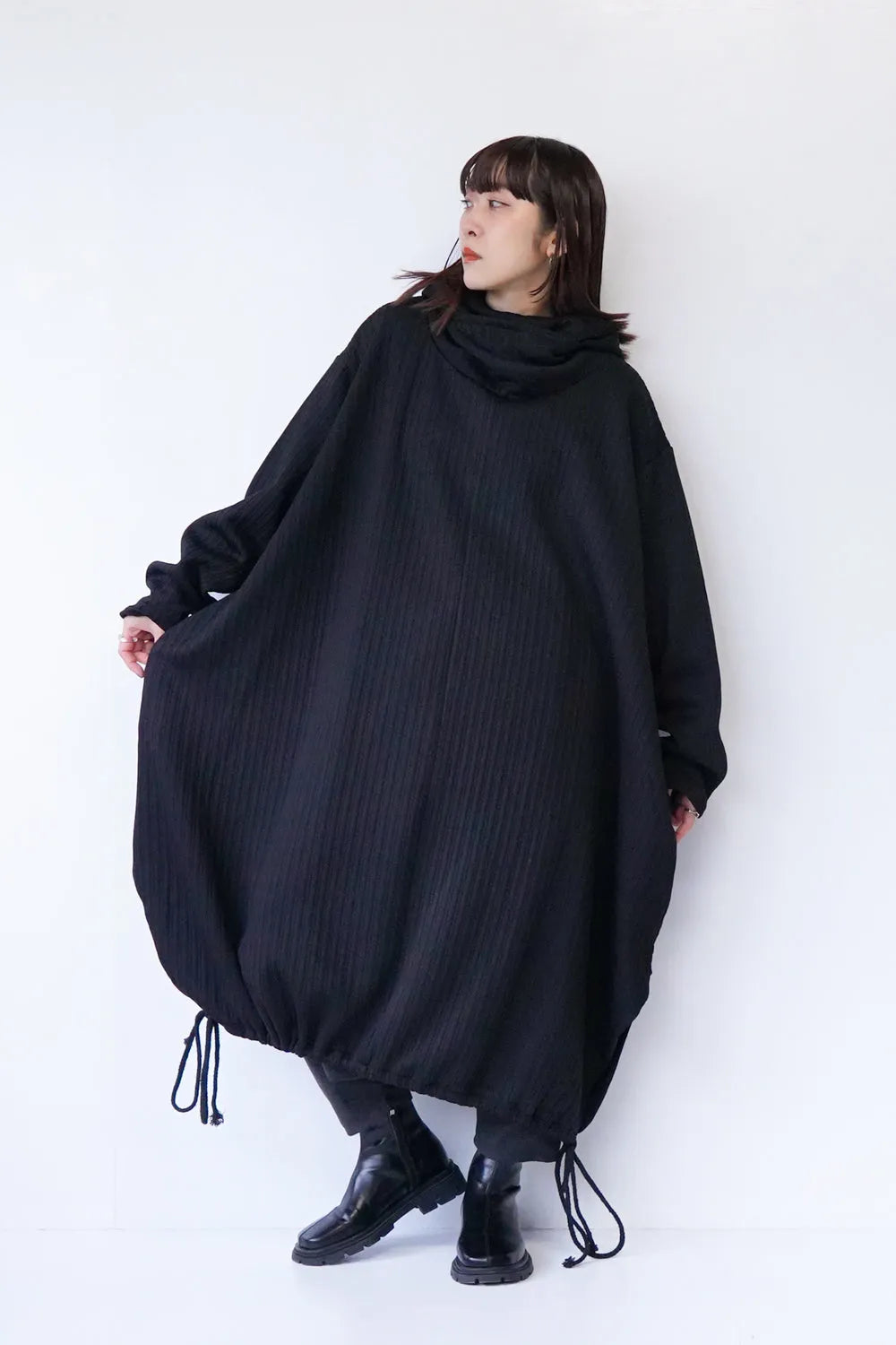 ハイネックフードビッグパーカワンピース