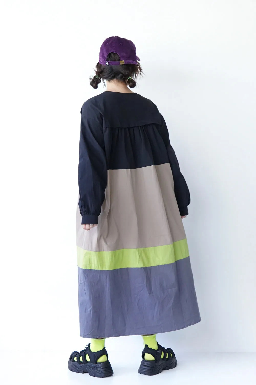 4配色切替フレアワンピース