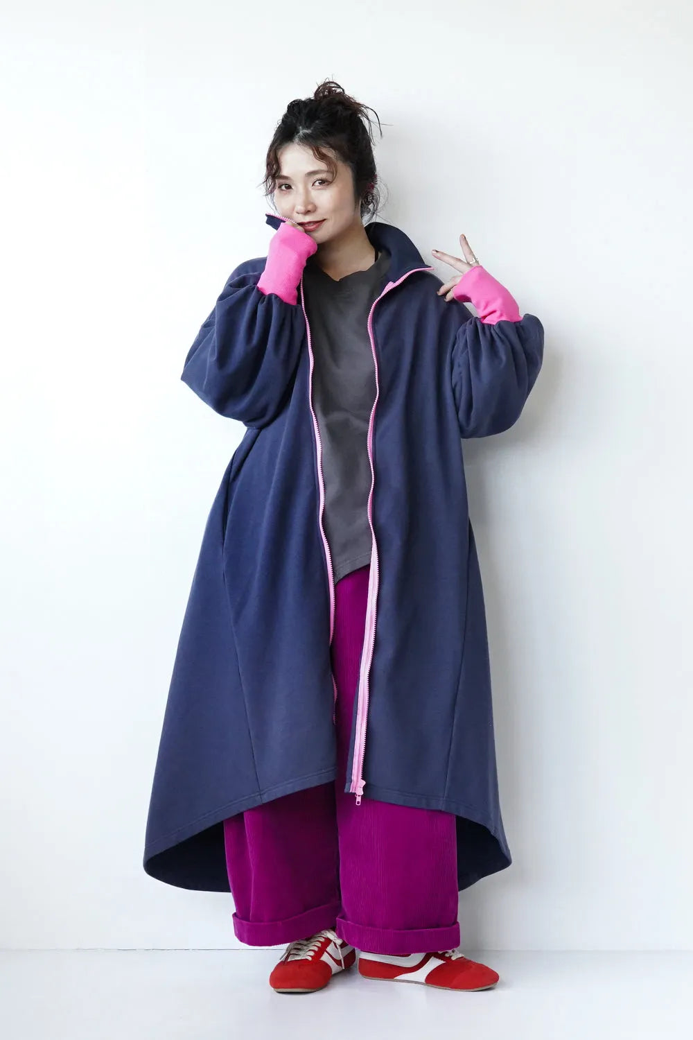 【LILA n' citta】裏毛ジップバイカラーワンピース