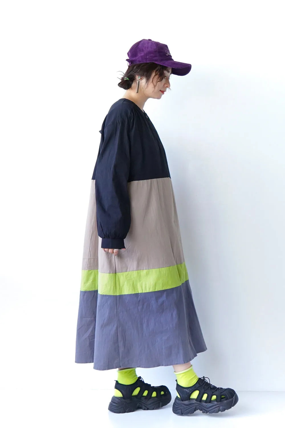 4配色切替フレアワンピース