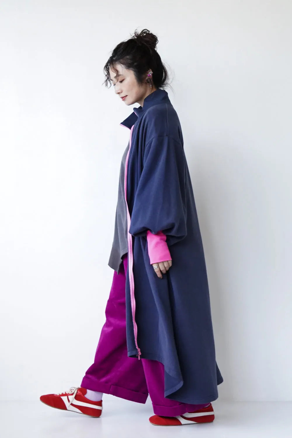 【LILA n' citta】裏毛ジップバイカラーワンピース