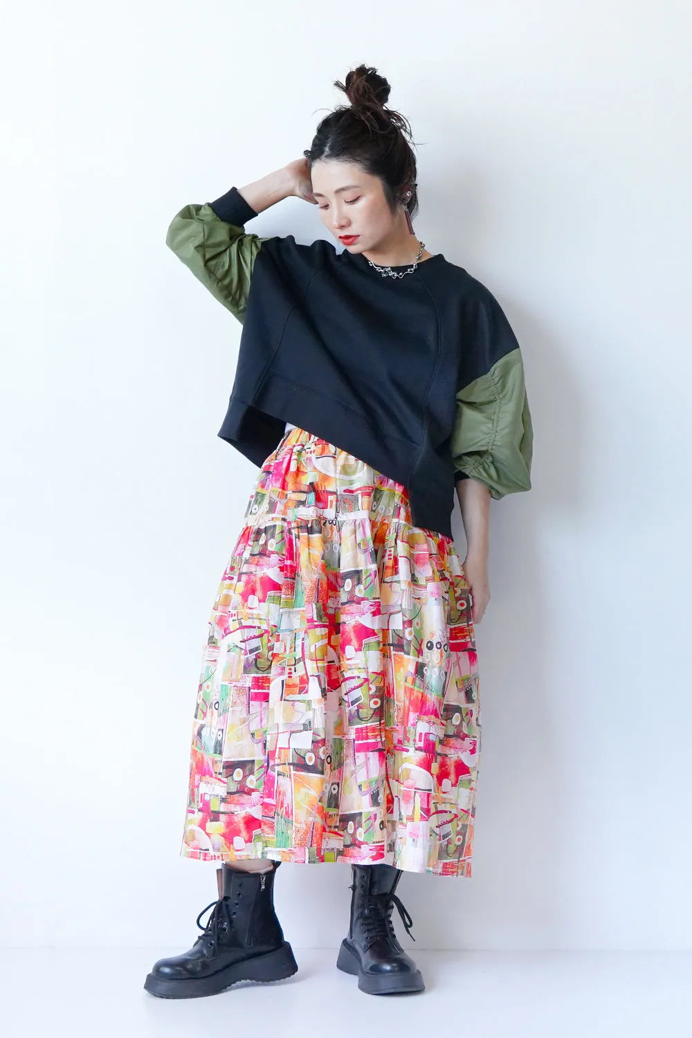 グラフィック柄コットンスカート