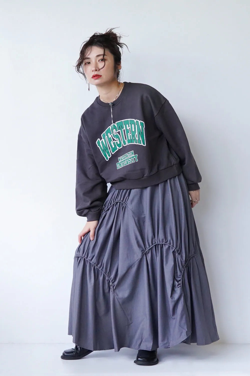 アンバランスドロストデザインロングスカート