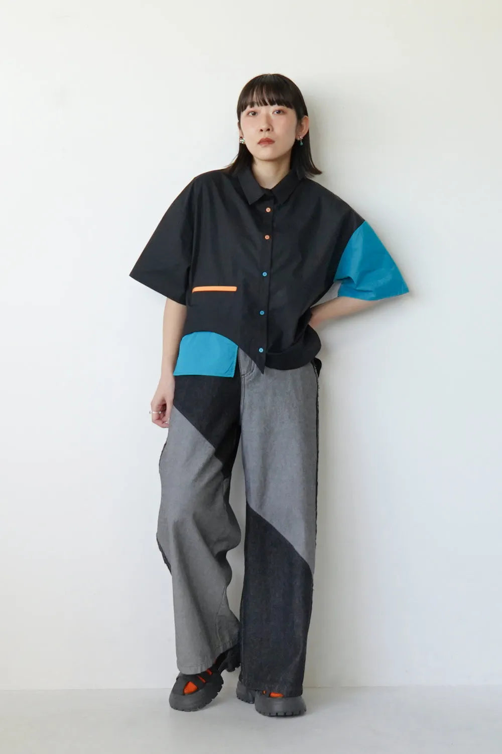 【LILA n’citta】デニムバイカラーワイドパンツ