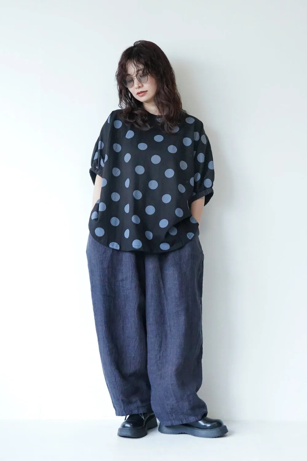 ドットプリントドルマン丸型カットソー