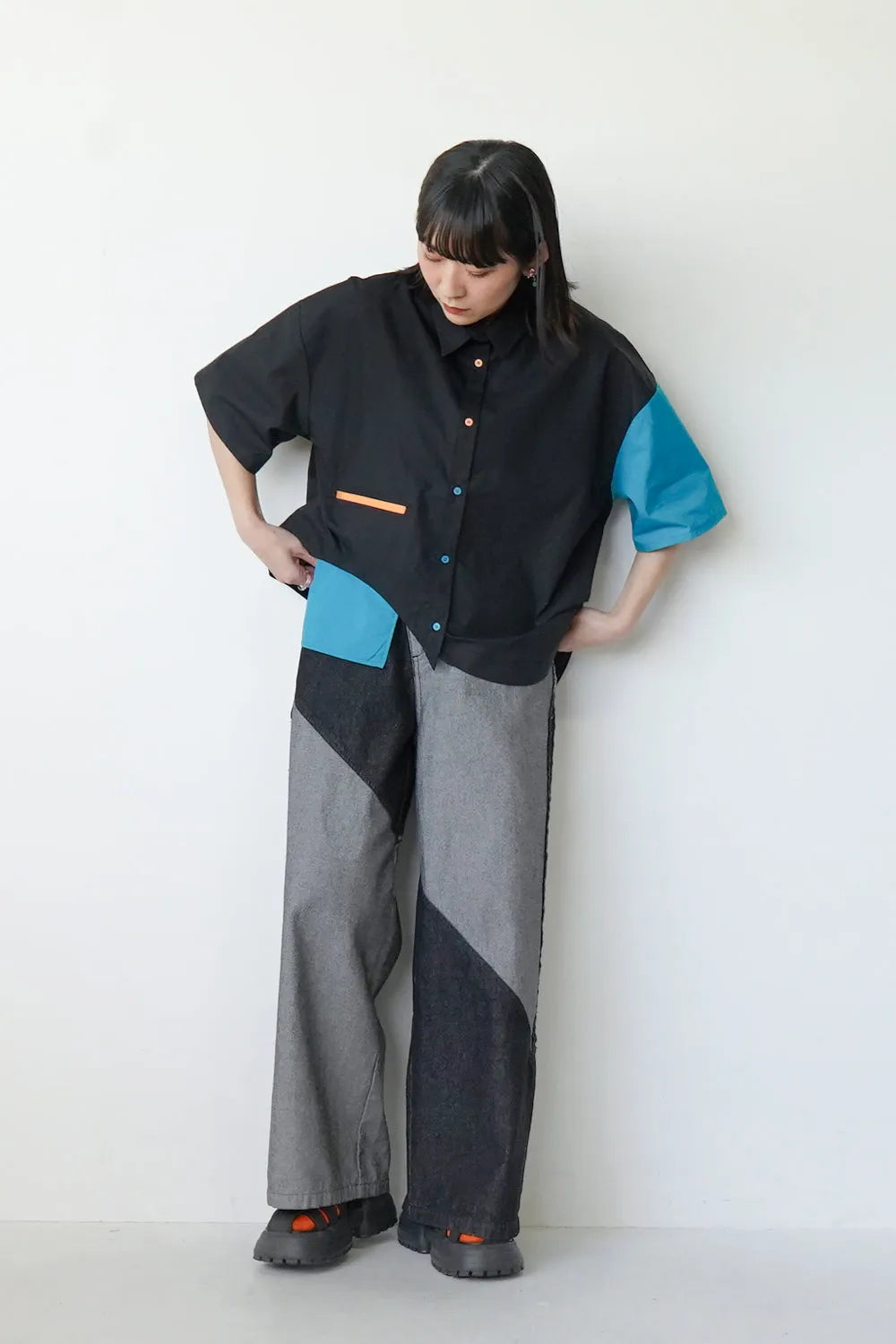 【LILA n’citta】デニムバイカラーワイドパンツ