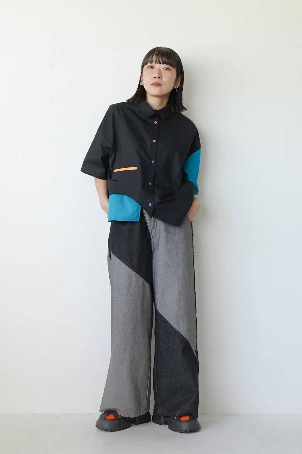 【LILA n’citta】デニムバイカラーワイドパンツ
