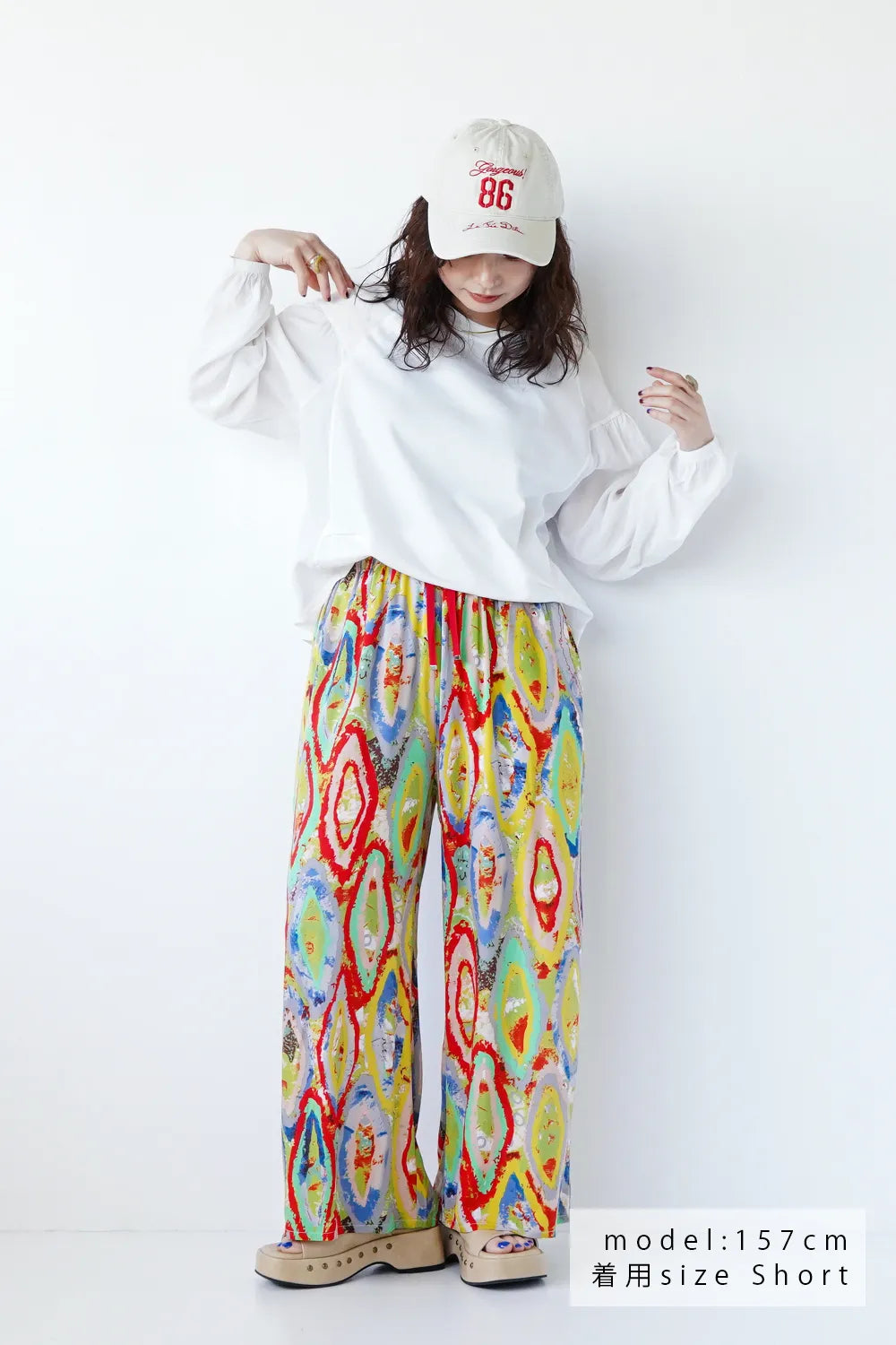 【LILA n’ citta】マーブルペイント柄イージーパンツ