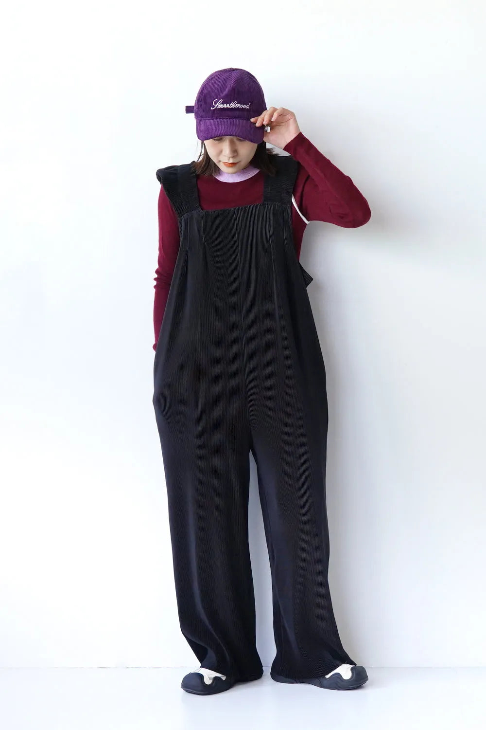 フリルショルダープリーツサロペット