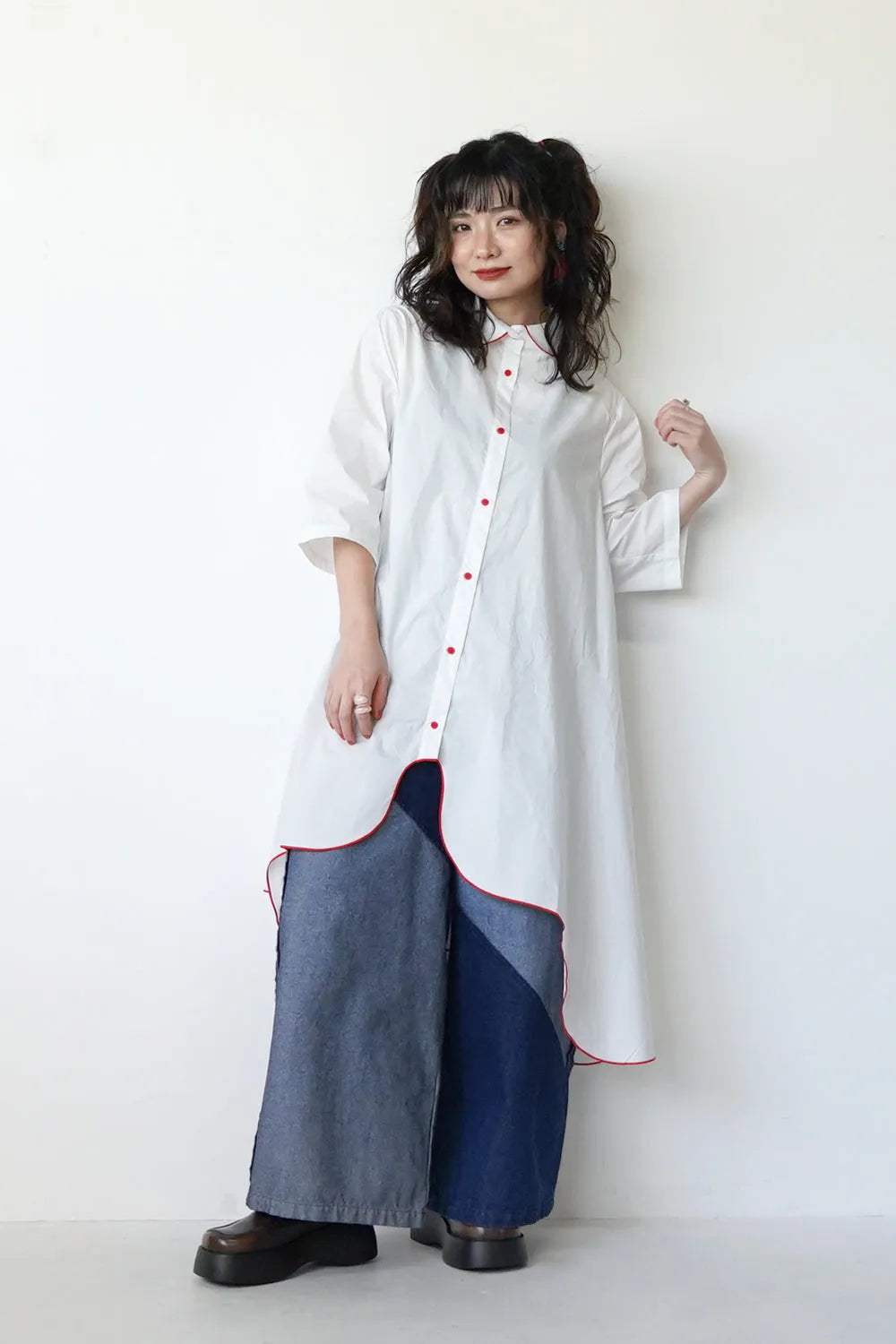 【LILA n’citta】デニムバイカラーワイドパンツ