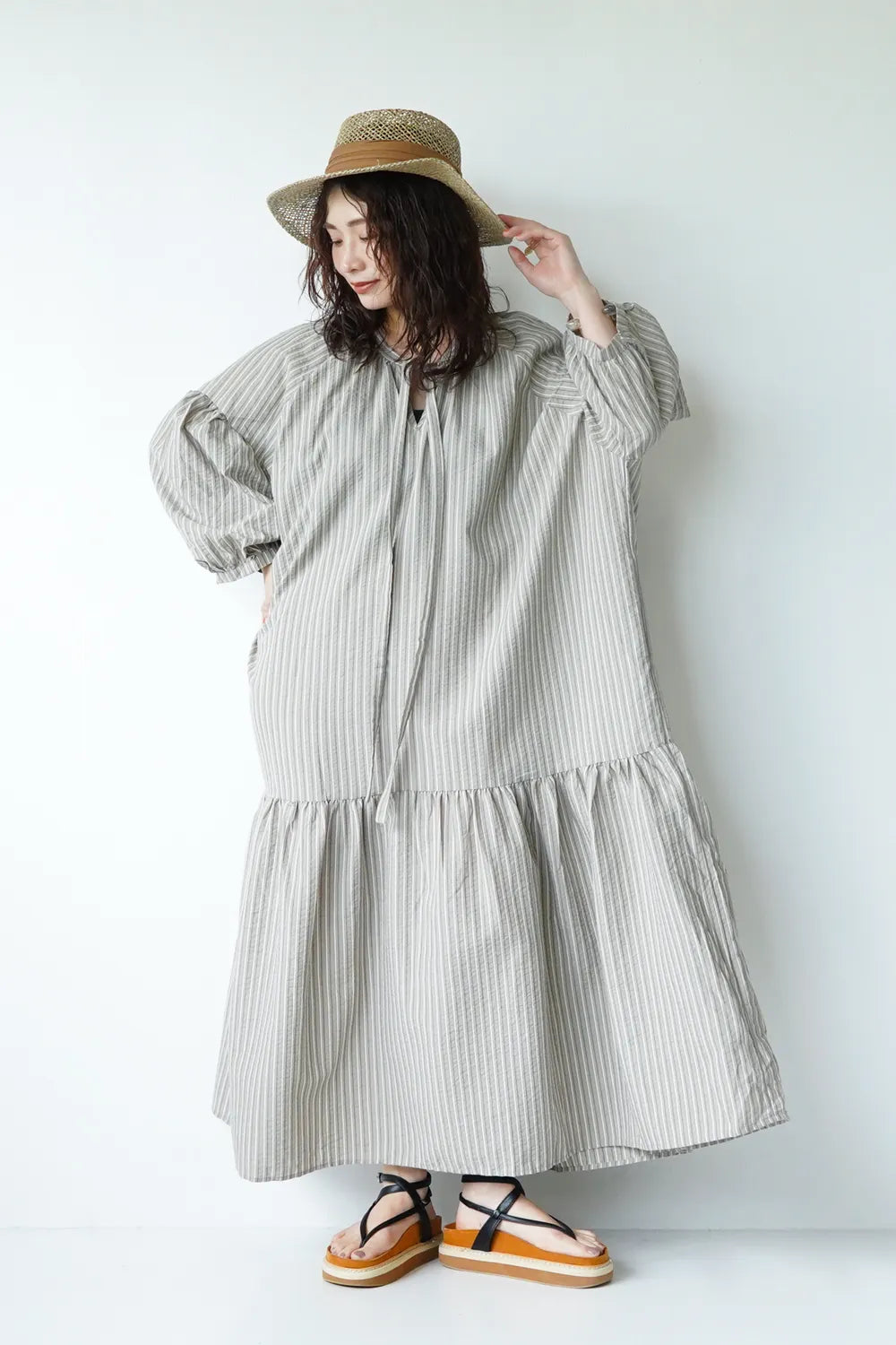 ドロップパフストライプワンピース