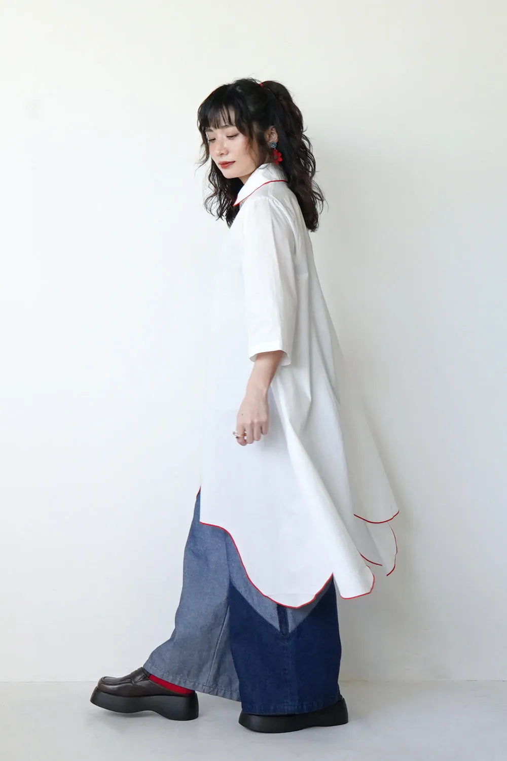 【LILA n' citta】スカラップヘムチュニックシャツ