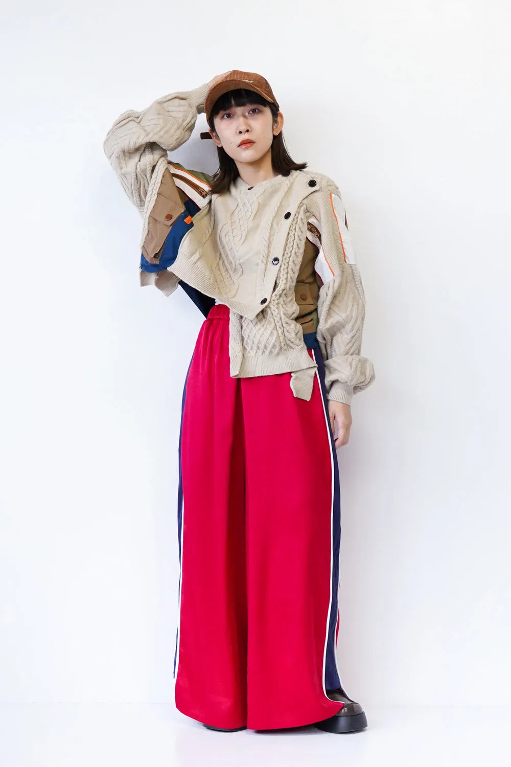 異素材ドッキングアシメニットカーデ