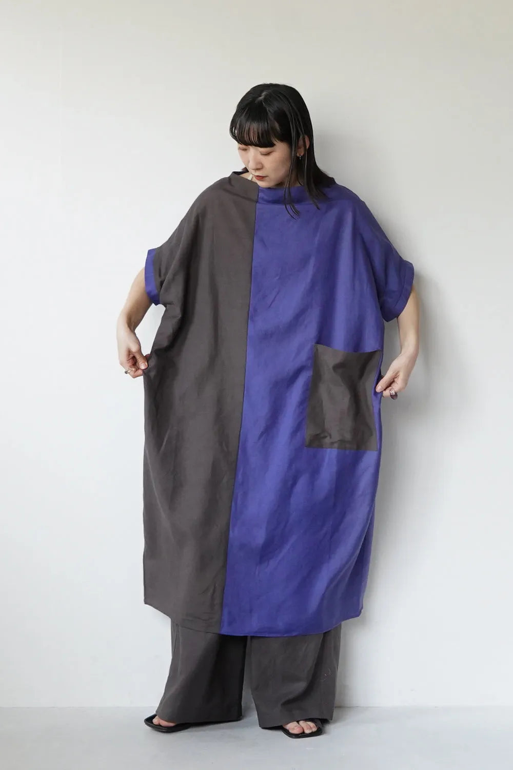 【LILA n’ citta】リネンレーヨンバイカラーワンピース