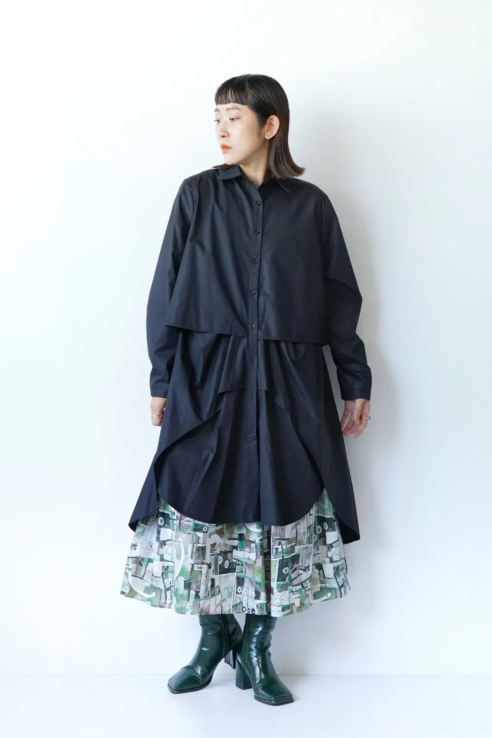 レイヤードデザインシャツワンピース