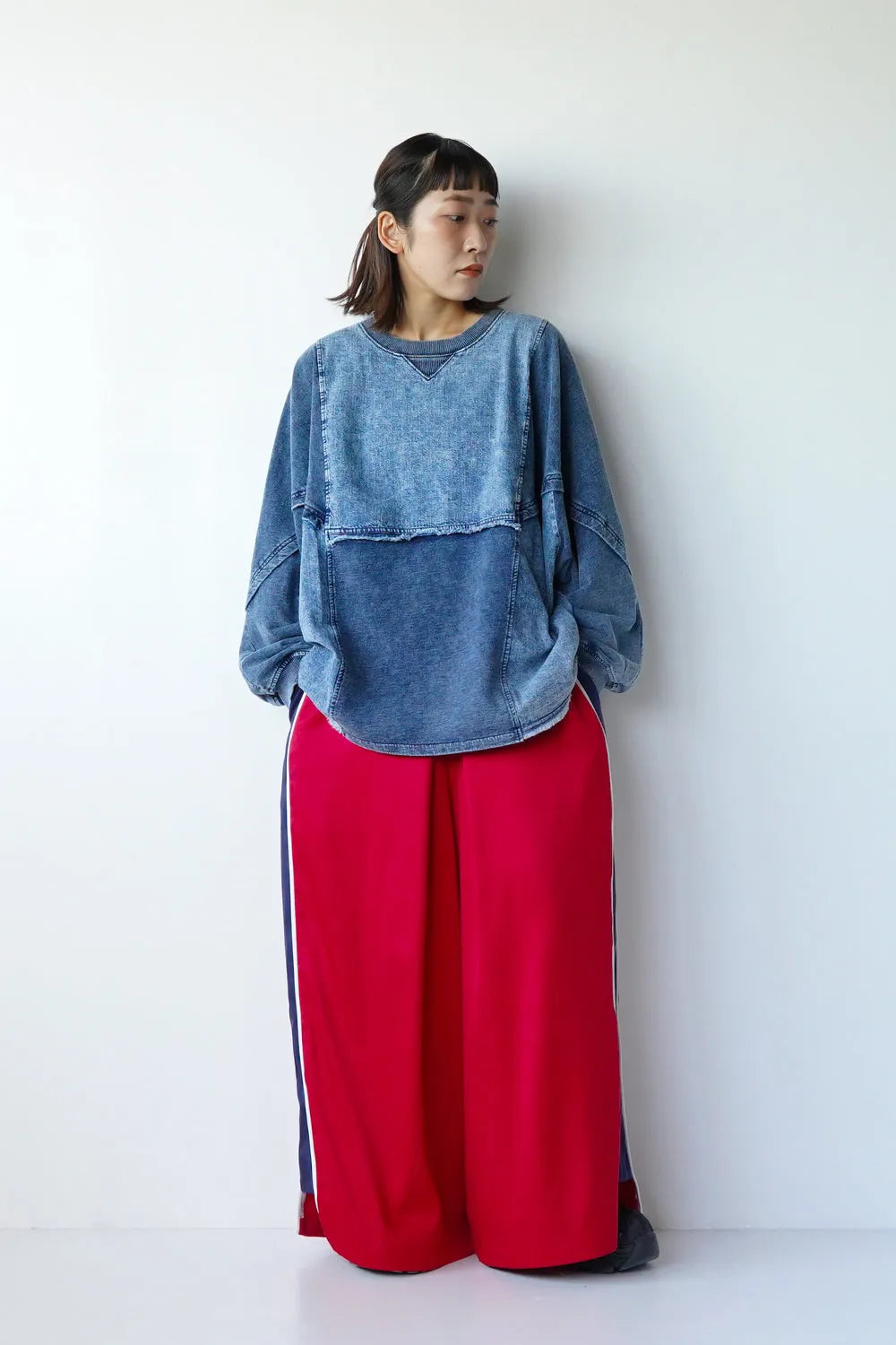 ケミカルデニム裏毛ドルマンプルオーバー