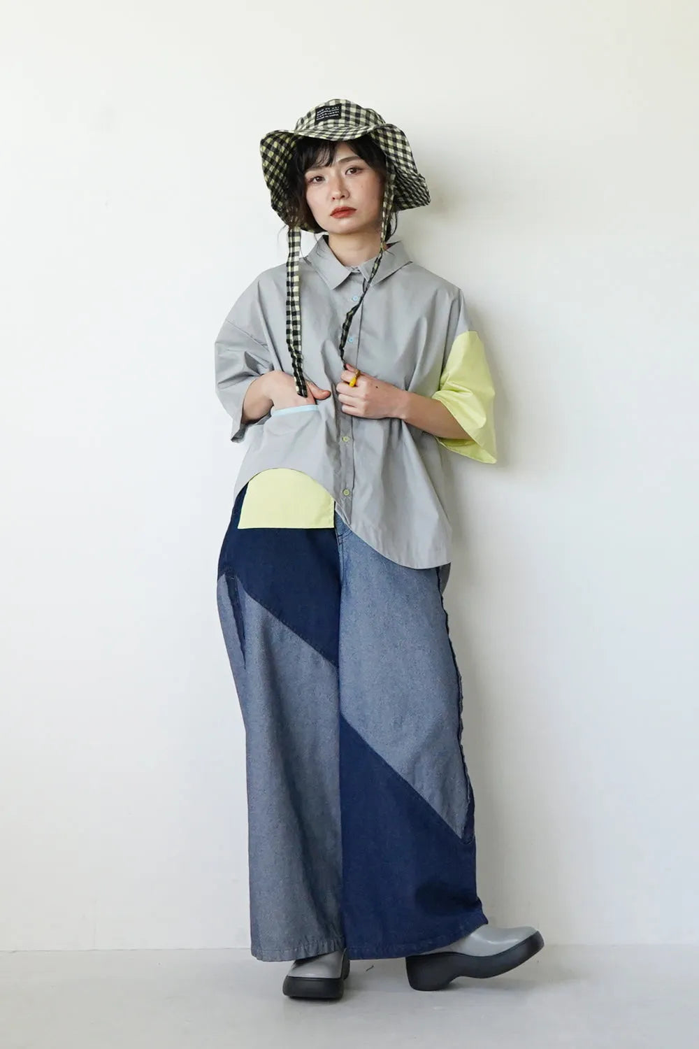 【LILA n’citta】デニムバイカラーワイドパンツ