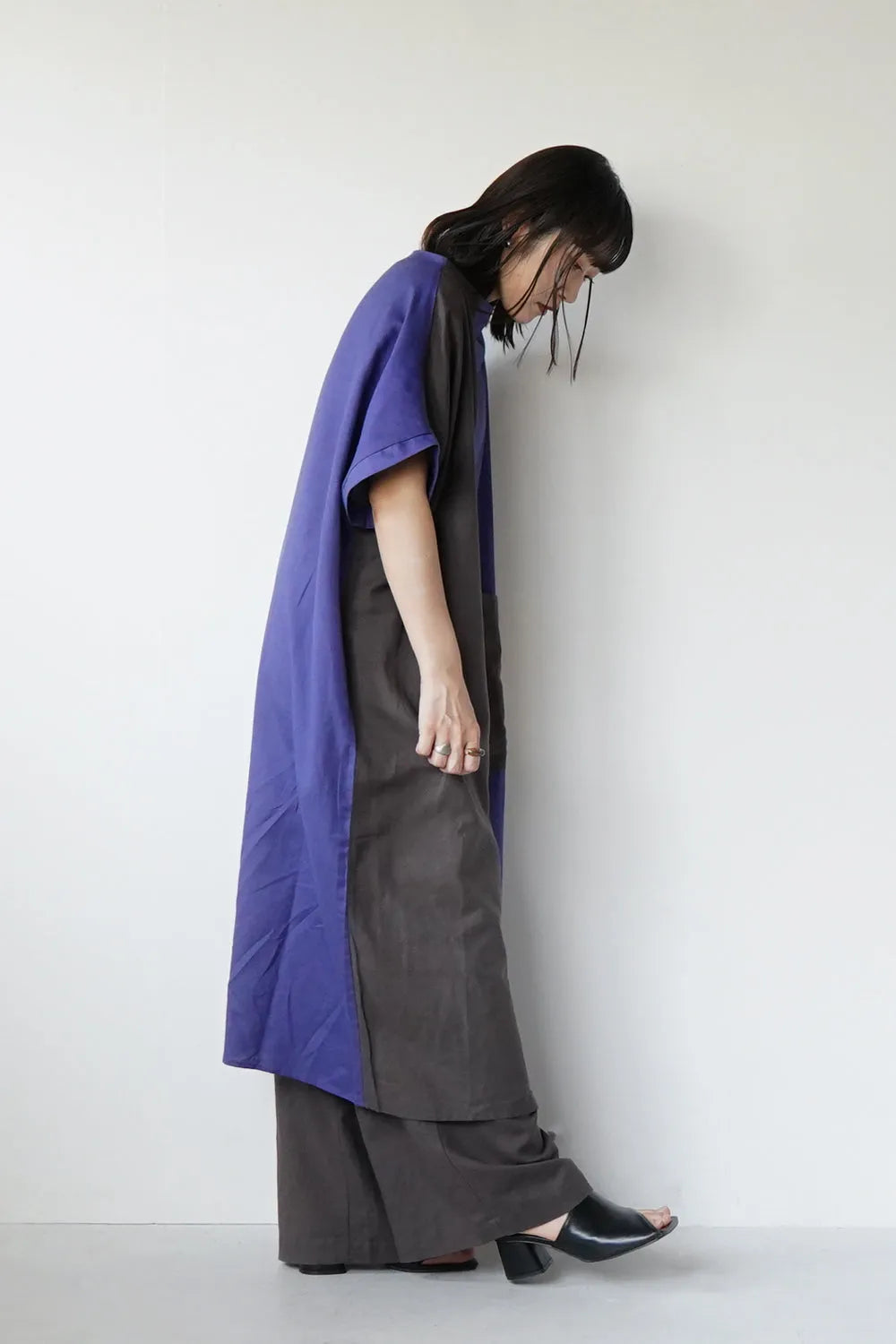 【LILA n’ citta】リネンレーヨンバイカラーワンピース