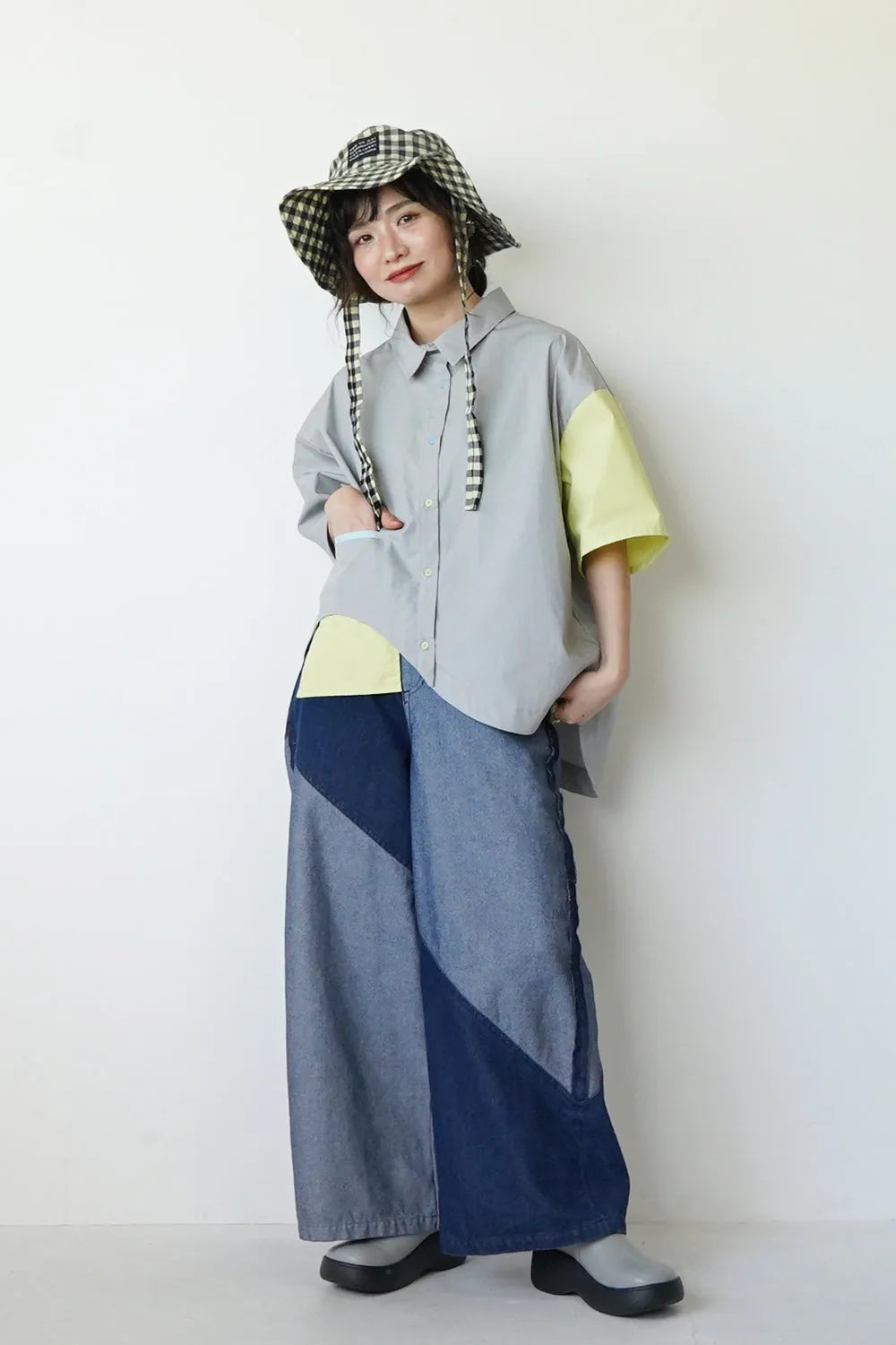 【LILA n’citta】デニムバイカラーワイドパンツ