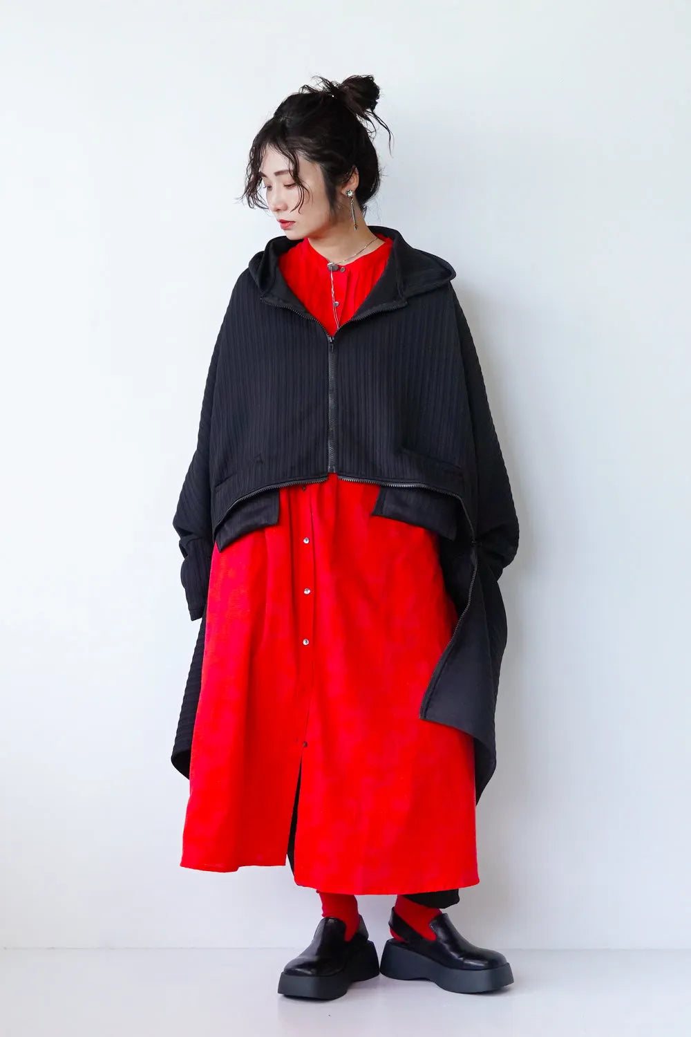 【fu-dueka::】ヴィンテージ加工鳥柄ピンタックワンピース