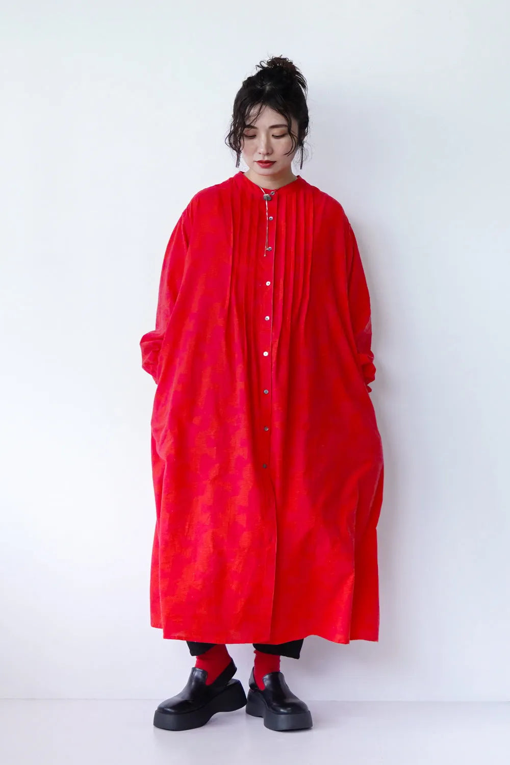 【fu-dueka::】ヴィンテージ加工鳥柄ピンタックワンピース