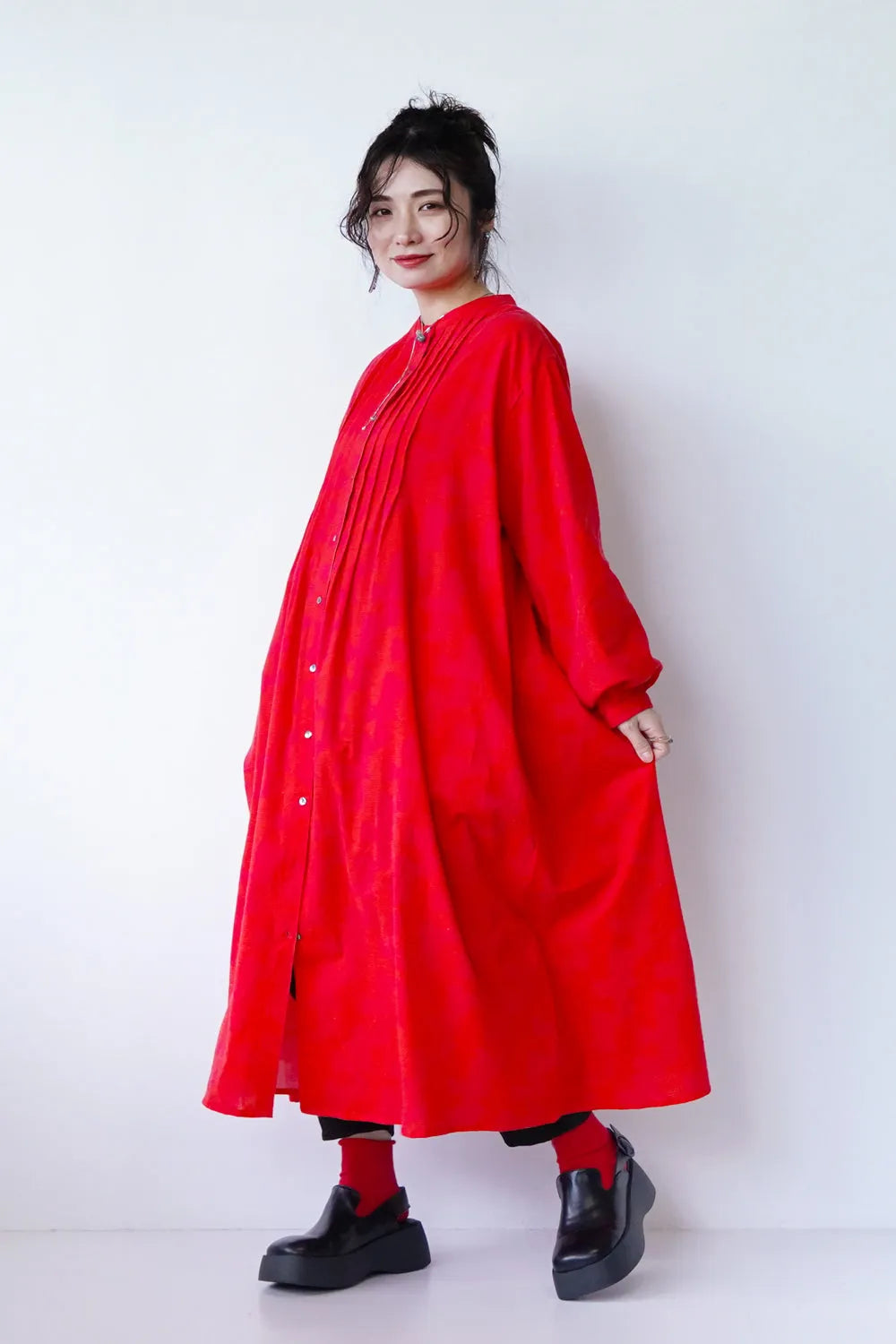 【fu-dueka::】ヴィンテージ加工鳥柄ピンタックワンピース