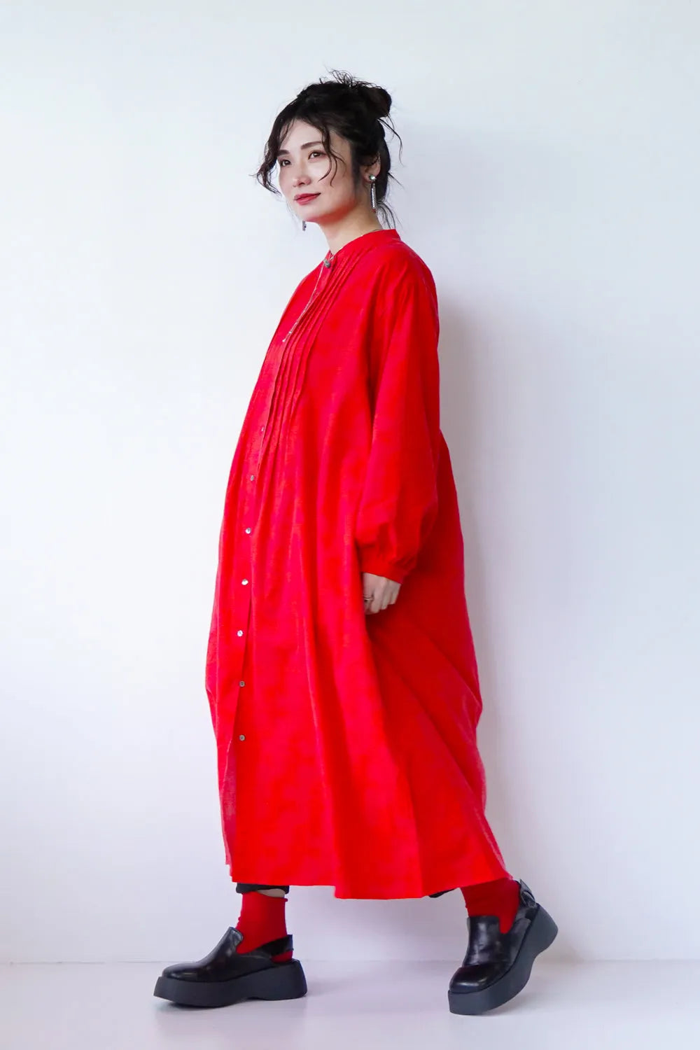 【fu-dueka::】ヴィンテージ加工鳥柄ピンタックワンピース