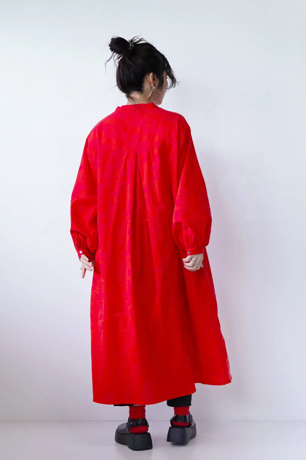 【fu-dueka::】ヴィンテージ加工鳥柄ピンタックワンピース