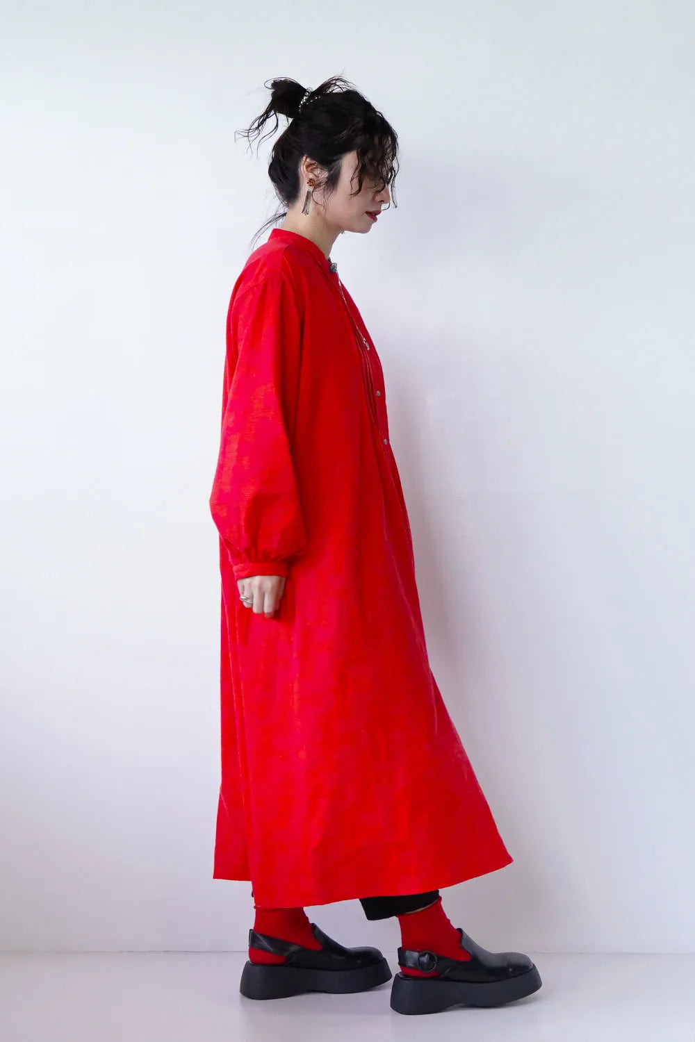 【fu-dueka::】ヴィンテージ加工鳥柄ピンタックワンピース