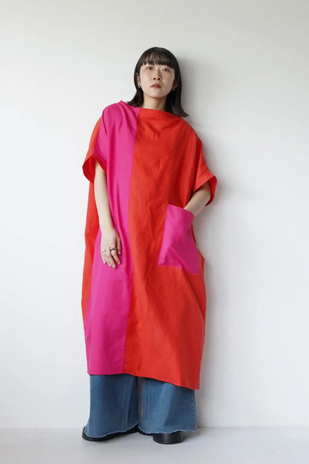 【LILA n’ citta】リネンレーヨンバイカラーワンピース