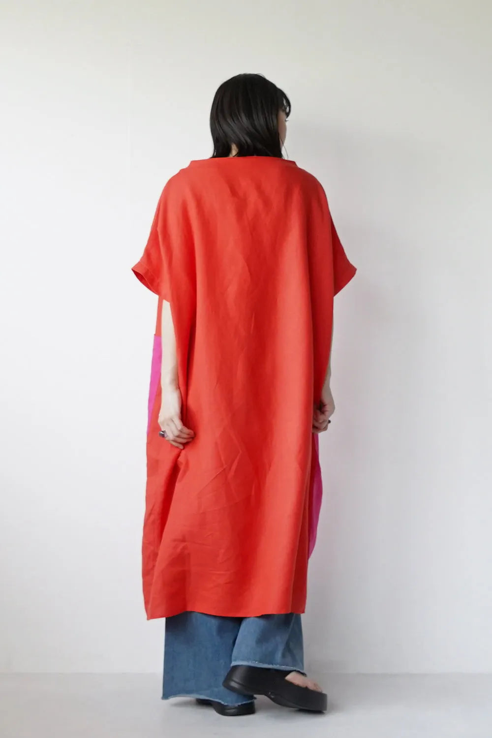 【LILA n’ citta】リネンレーヨンバイカラーワンピース