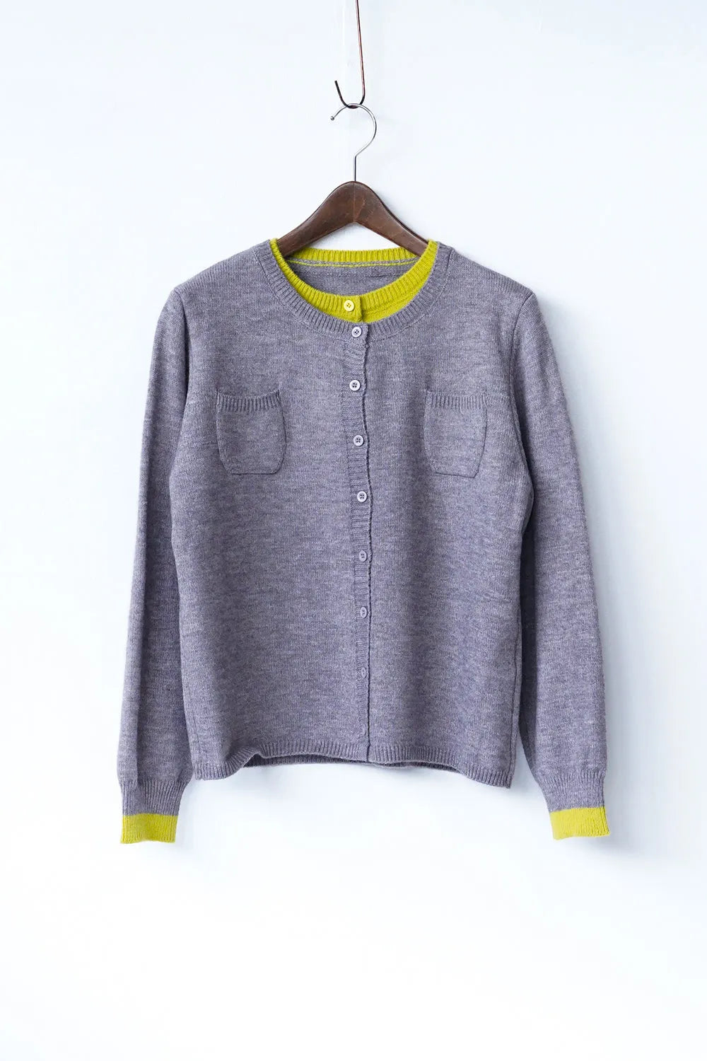 配色レイヤードショートカーデ