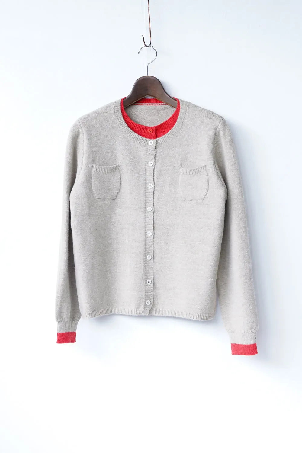 配色レイヤードショートカーデ