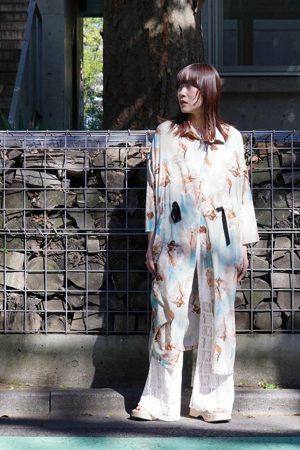 【LILA n’ citta】水彩柄シフォンシャツワンピース