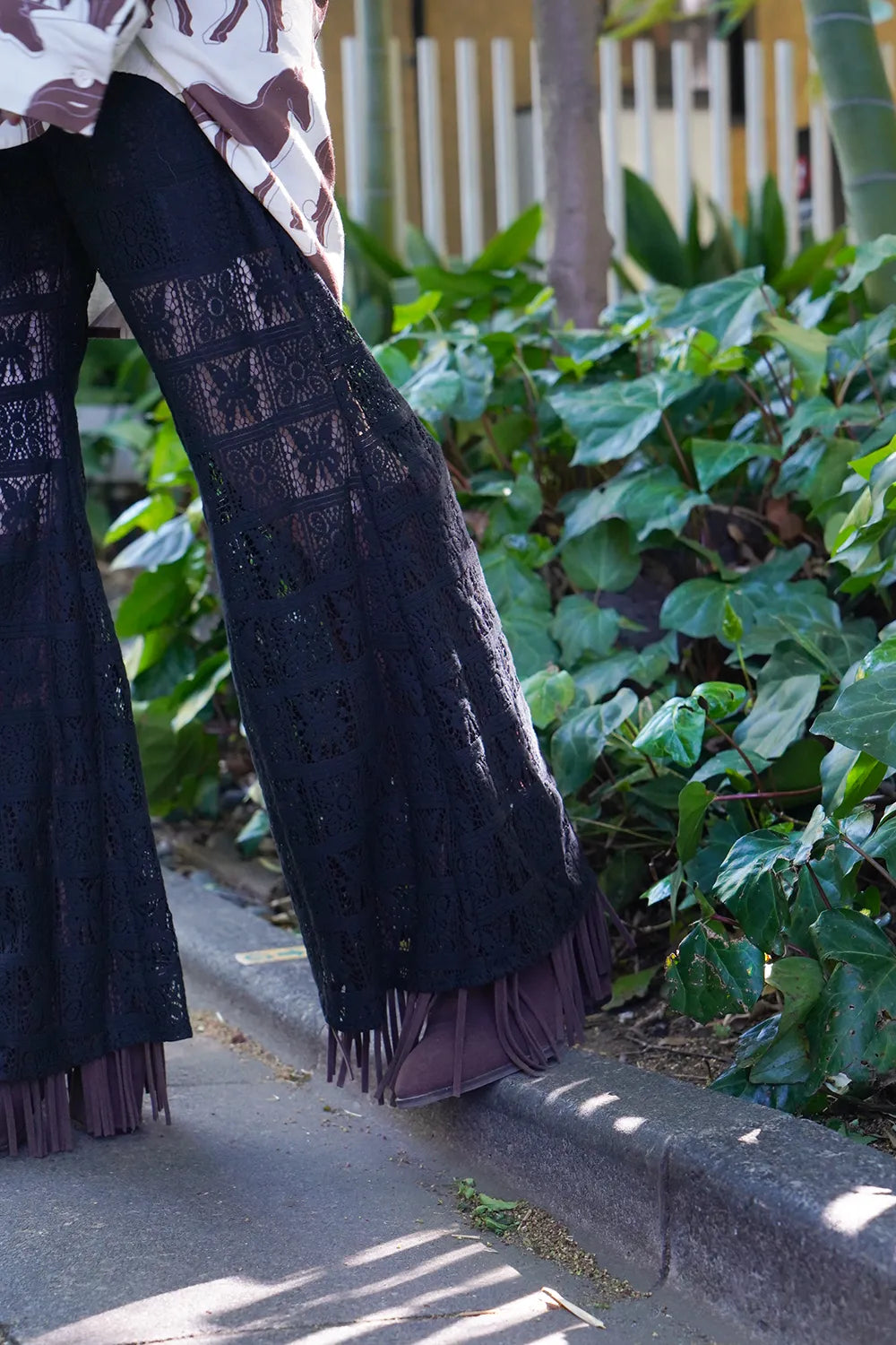 【LILA n’ citta】格子柄レースフレアパンツ