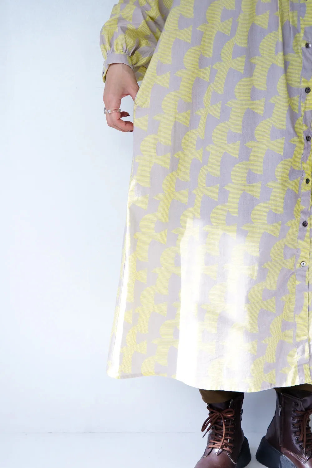 【fu-dueka::】ヴィンテージ加工鳥柄ピンタックワンピース