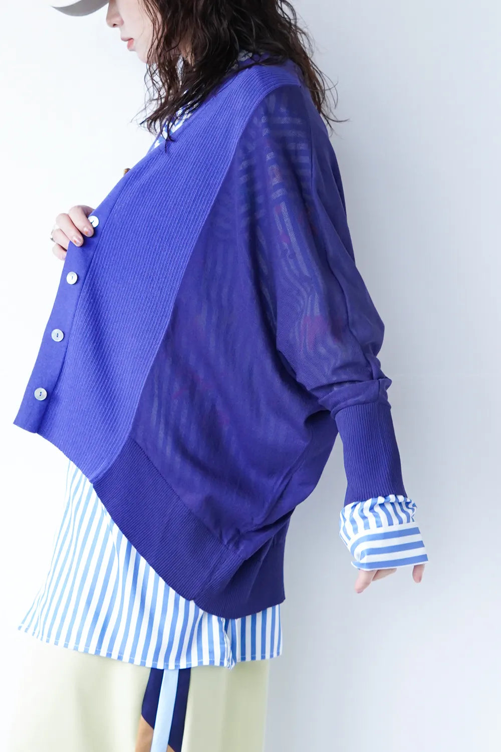 異素材配色ニットカーディガン