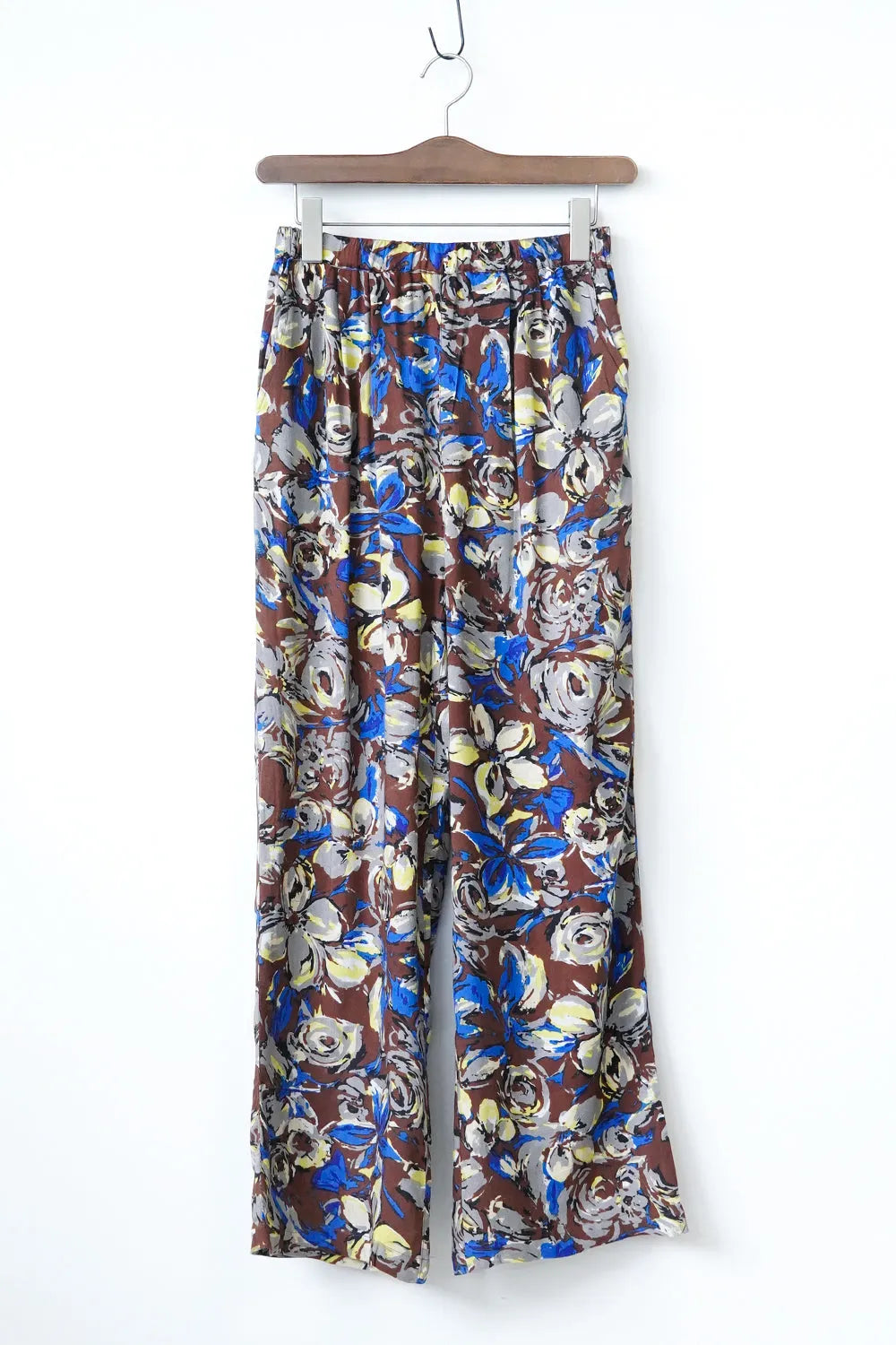 ビビッド大花柄麻混イージーパンツ