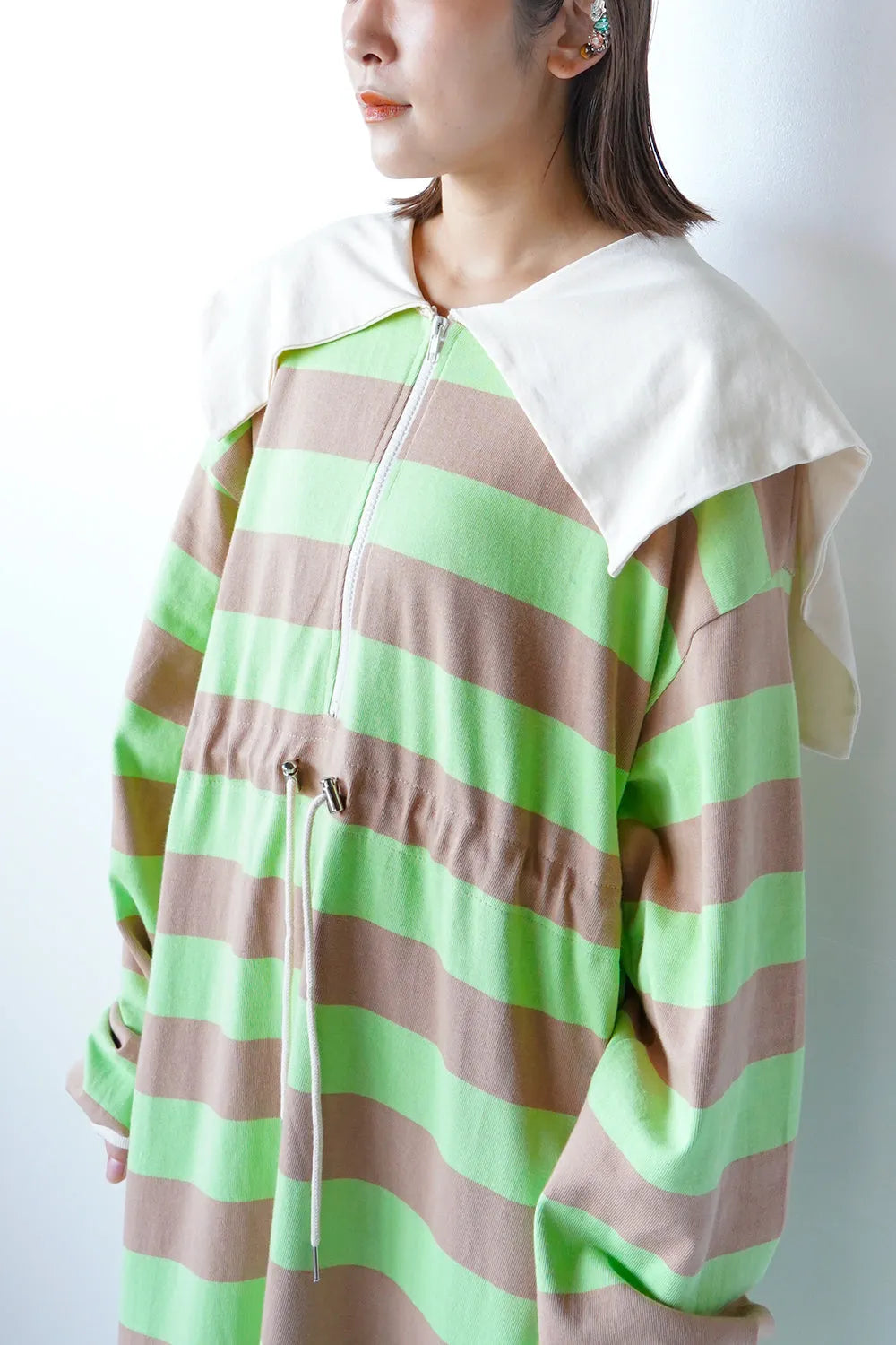 セーラーカラーボーダースウェットワンピース