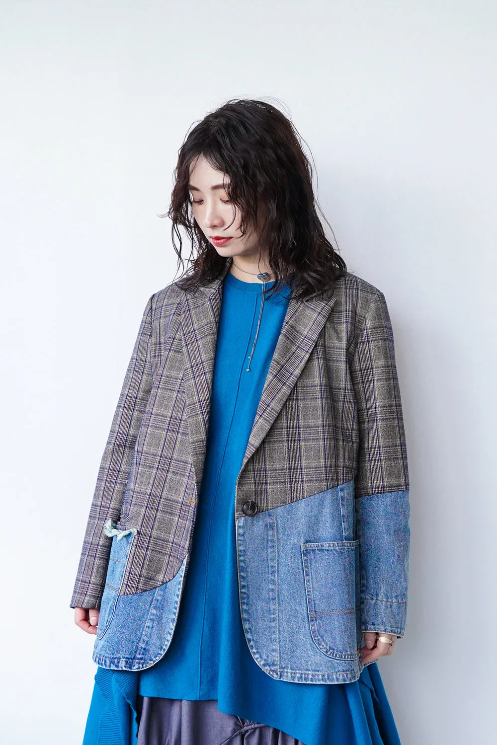 【MICALLE MICALLE】デニム×チェック切替ジャケット