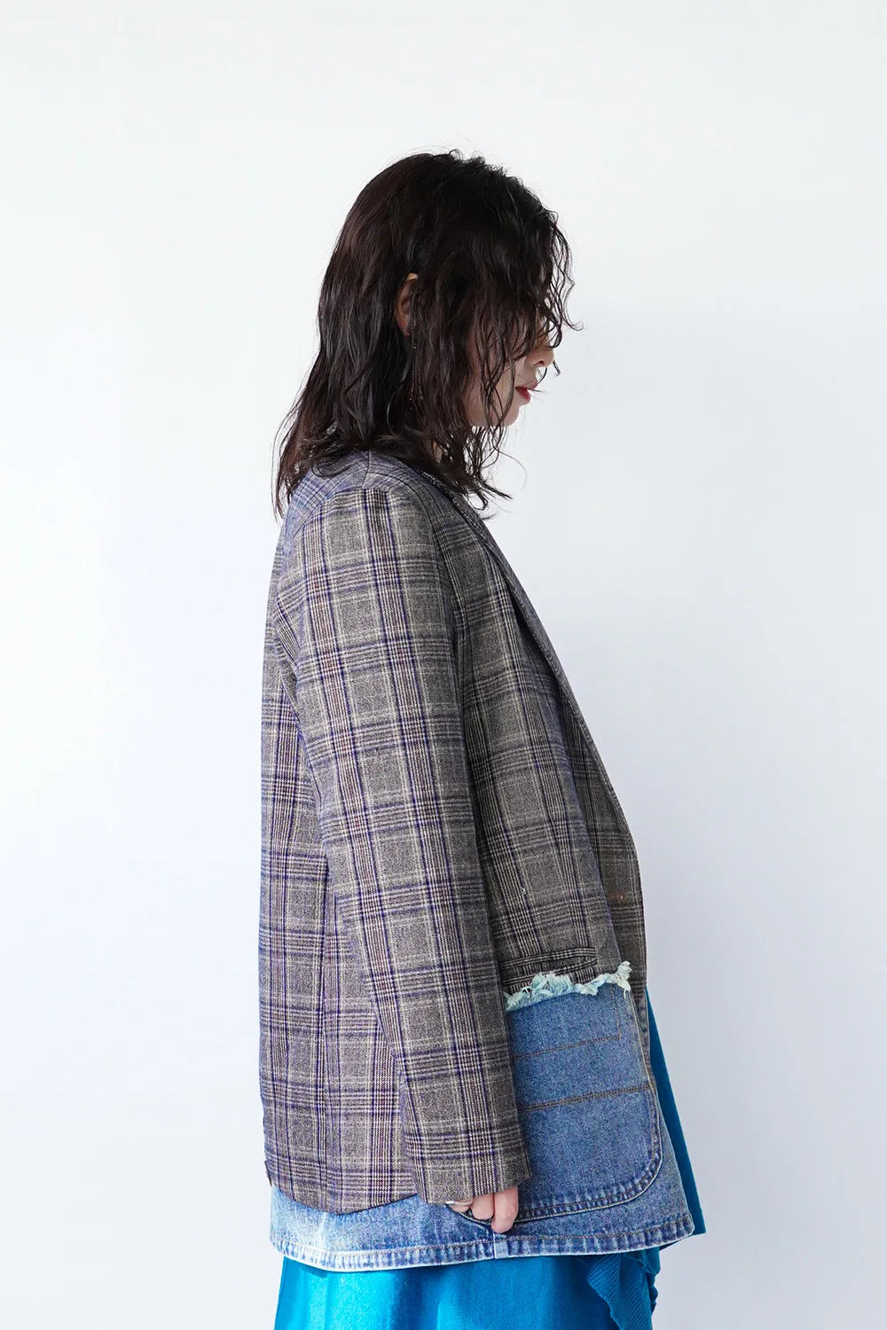 【MICALLE MICALLE】デニム×チェック切替ジャケット