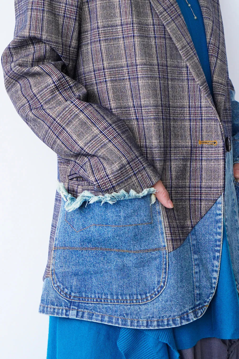 【MICALLE MICALLE】デニム×チェック切替ジャケット