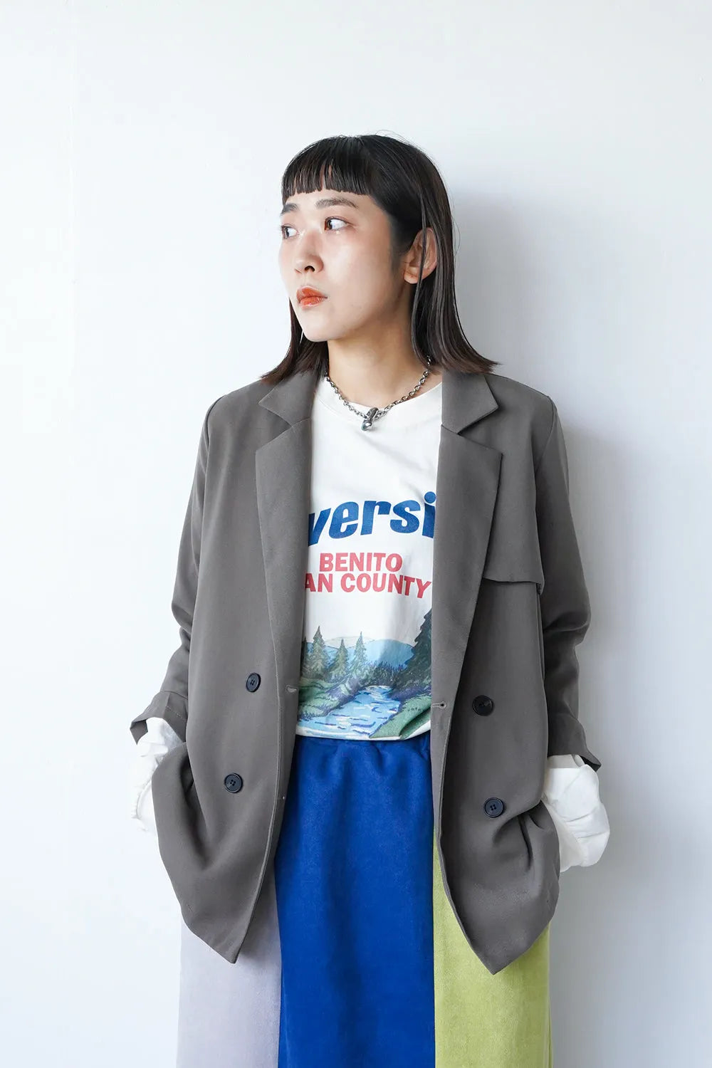 袖タックダブルジャケット