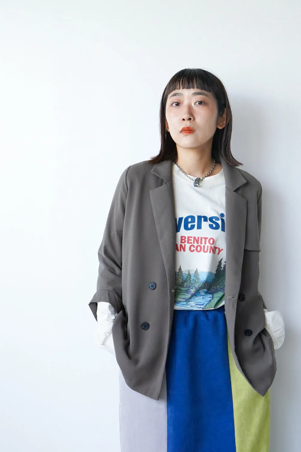 袖タックダブルジャケット