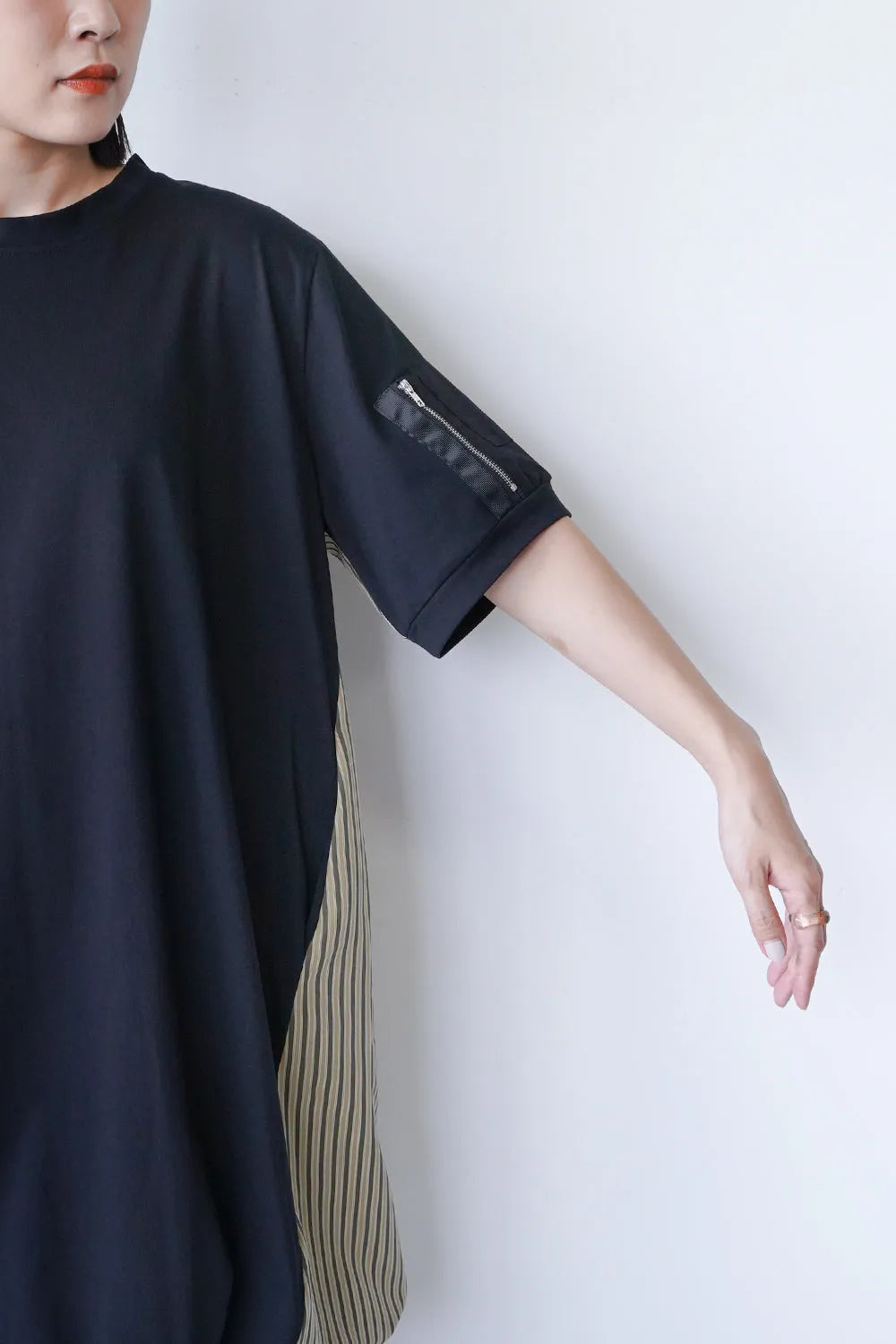 【MICALLE MICALLE】ストライプドロストヘムチュニックワンピース